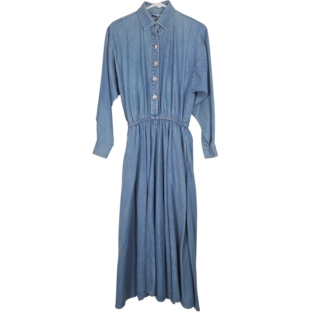 Roper Vintage Western Denim Maxi Dress Blue Long‎ Sleeve Buttons Country Rodeo S